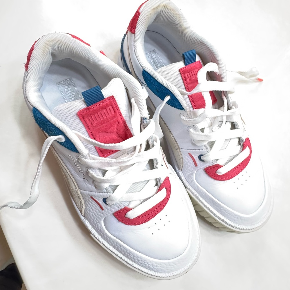 Puma Clyde trainers in white and red #PumaClyde